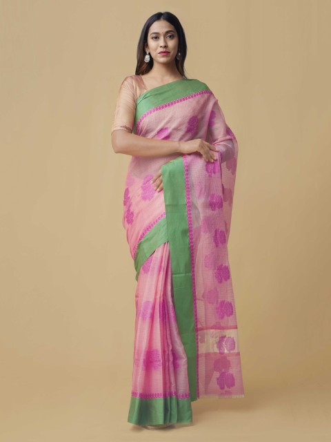

Unnati Silks Pink & Green Silk Cotton Woven Design Kota Saree