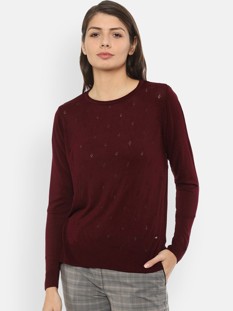

Van Heusen Woman Maroon Self Design Top