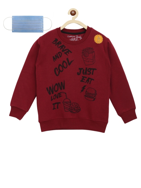 

Lil Tomatoes Boys Maroon & Black Printed Sweatshirt with Mask