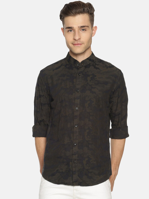 

IVOC Men Olive Green & Grey Slim Fit Printed Casual Shirt