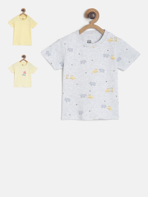 

MINI KLUB Boys Pack of 3 Printed Round Neck Pure Cotton T-shirts, Grey