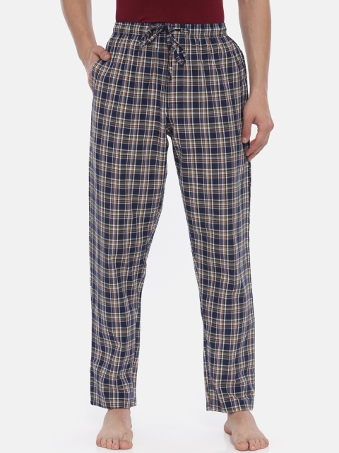 

Joven Men Navy Blue & Yellow Checked Lounge Pants