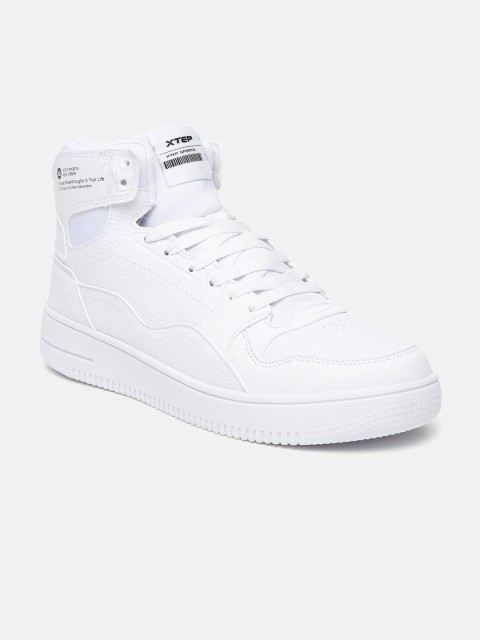 

Xtep Women White Solid Synthetic Leather High-Top Sneakers