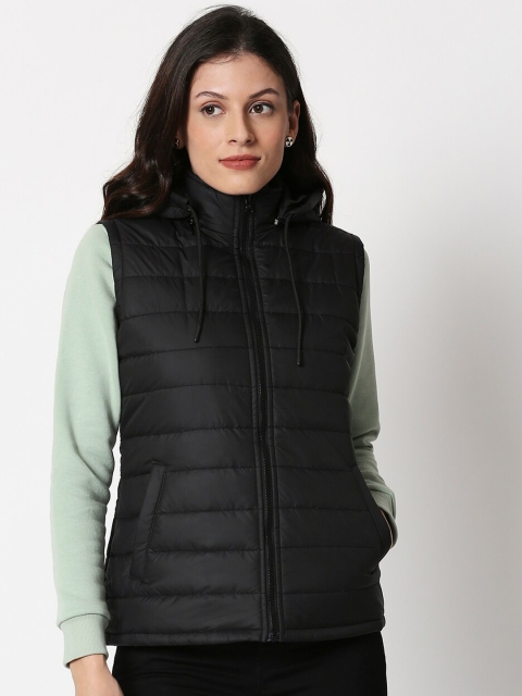 

Bewakoof Women Black Solid Water Resistant Padded Jacket