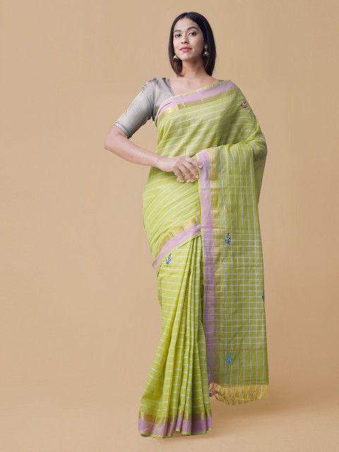 

Unnati Silks Green Pure Cotton Checked Mangalagiri Saree