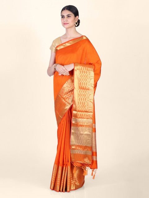 

Hastakala Orange & Gold-Toned Silk Blend Woven Design Saree