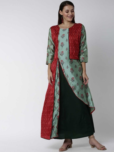 

Soch Women Green & Red Colourblocked A-Line Kurta