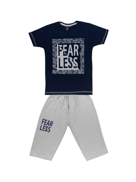 

Todd N Teen Boys Navy Blue & Grey Melange Printed T-shirt with Shorts