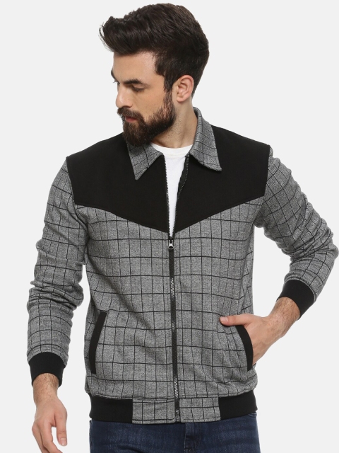 

Campus Sutra Men Grey & Black Checked Windcheater Bomber