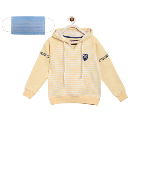 

Lil Tomatoes Boys Yellow White Striped Hooded Sweatshirt