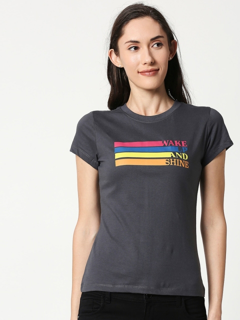 

Bewakoof Women Grey Printed Round Neck T-shirt