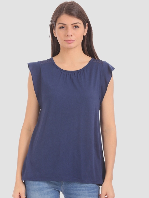 

GAP Women Blue Soft Cap Sleeve Top, Navy blue