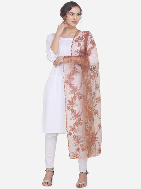 

mf Brown Net Embroidered Dupatta