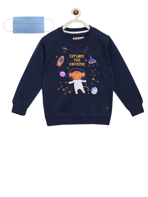 

Lil Tomatoes Boys Navy Blue Printed Sweatshirt With Mask
