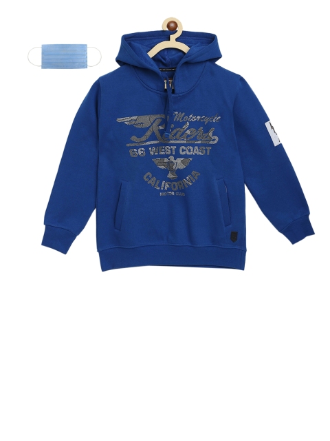 

Lil Tomatoes Boys Blue Printed Hooded Sweatshirt With Mask