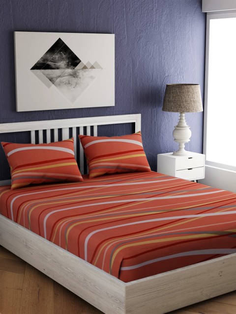 

EverHOME Peach-Coloured Abstract 210 TC Cotton 1 Queen Bedsheet with 2 Pillow Covers