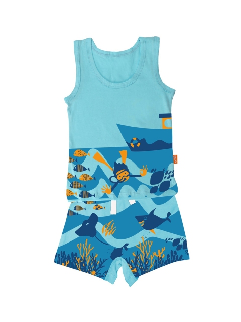 

You Got Plan B Boys Blue Printed T-shirt with Shorts