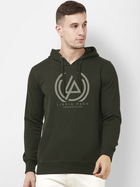 

Free Authority Men Olive Green Printed Hooded Sweatshirt