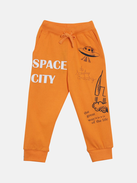 

KiddoPanti Boys Orange & Black Printed Sporty Joggers