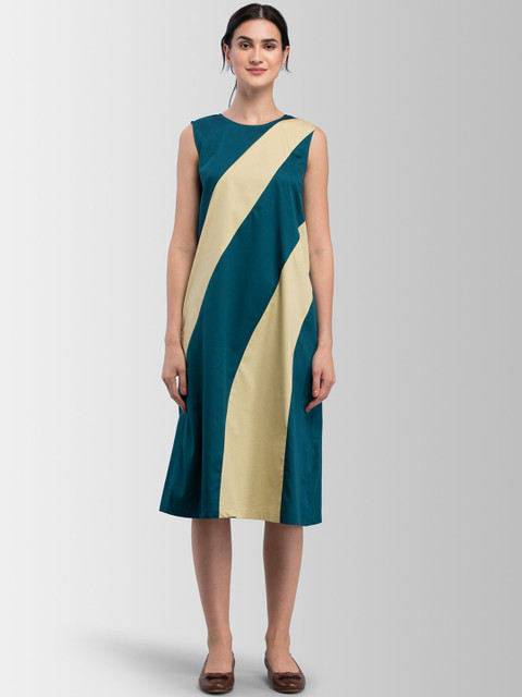 

FableStreet Women Teal Colourblocked A-Line Dress