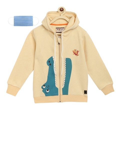 

Lil Tomatoes Boys Yellow & Green Printed Hooded Sweatshirt