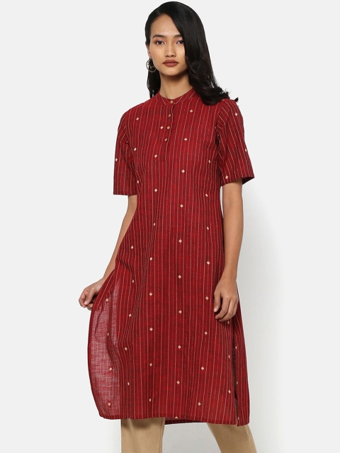 

Saaki Women Maroon Striped Straight Kurta
