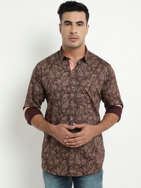 

COBB Men Burgundy Slim Fit Printed Casual Shirt