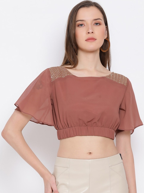 

ALL WAYS YOU Women Brown Solid Blouson Top