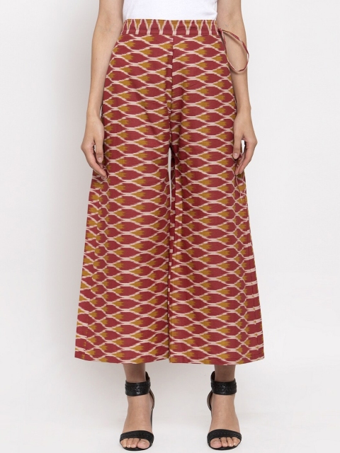 

TAG 7 Women Red & Yellow Printed Flared Palazzos