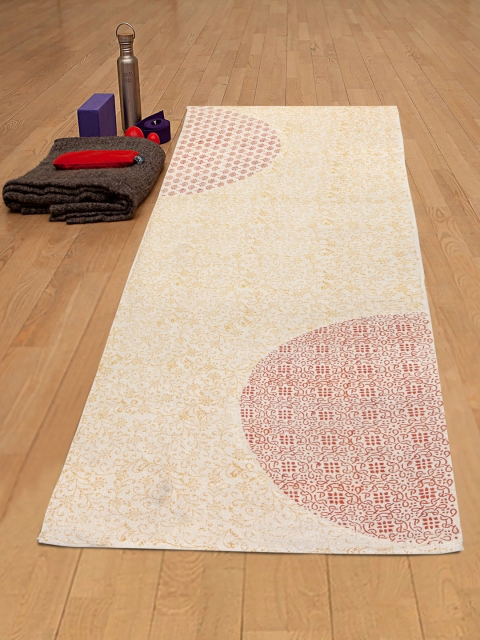 

Rajasthan Decor Off-White & Red Block Print Cotton Yoga Mat