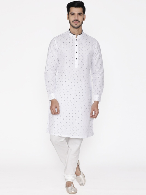 

Manyavar Men White Printed Straight Kurta
