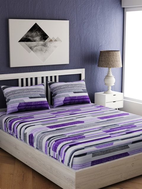

EverHOME Purple & Grey Abstract 210 TC Cotton 1 Queen Bedsheet with 2 Pillow Covers