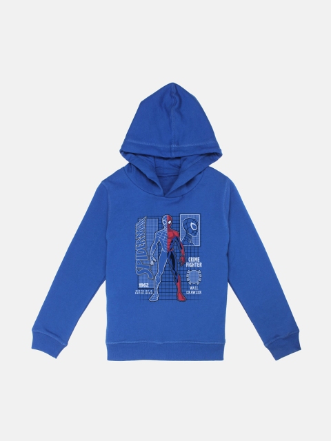 Kids Ville Boys Blue Printed Hooded Sweatshirt