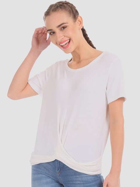 

GAP Women White Crew Neck Softspun Twist-Front Stretch T-Shirt
