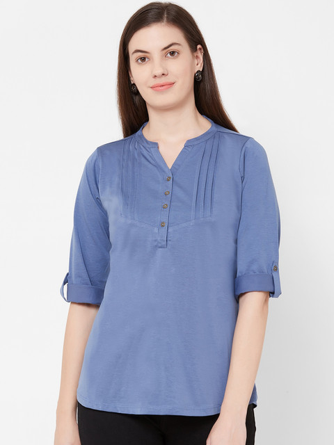 

Juliet Women Blue Solid Shirt Style Top