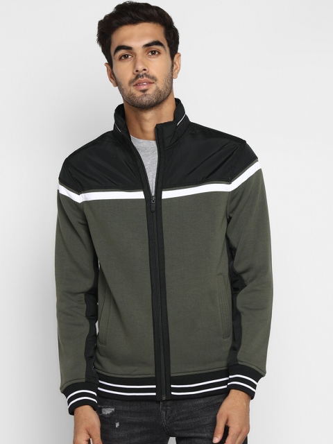 

Octave Men Olive Green & White Colourblocked Sweatshirt