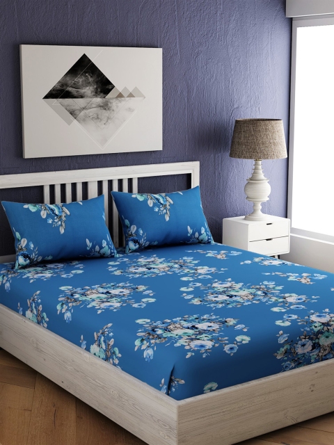 

EverHOME Blue Floral 144 TC Cotton 1 King Bedsheet with 2 Pillow Covers