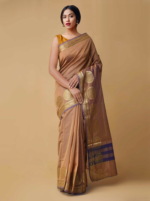 

Unnati Silks Brown Silk Cotton Woven Design Kanjeevaram Saree
