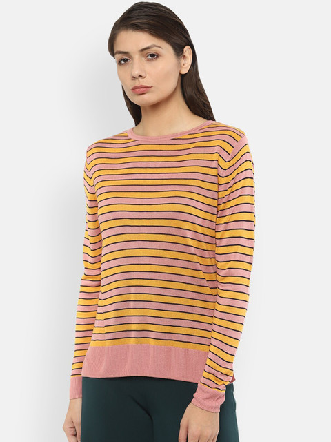 

Van Heusen Woman Yellow & Pink Striped Winter Top