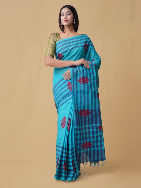 

Unnati Silks Blue Pure Cotton Embroidered Mangalagiri Saree