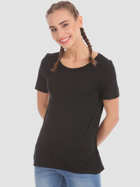 

GAP Women Black Crew Neck Solid Cotton Jersey Pure Cotton T-Shirt