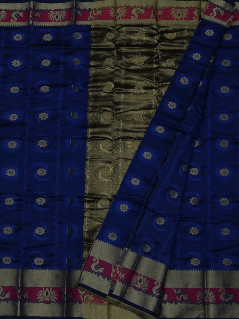 

Pothys Blue & Green Cotton Blend Woven Design Saree