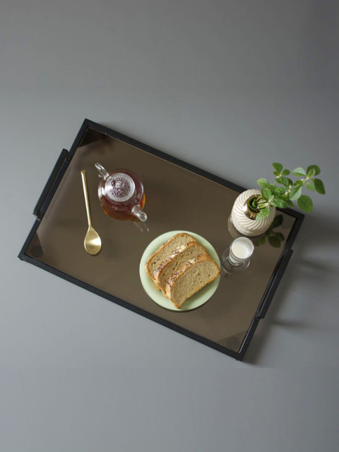 

nestroots Black Solid Rectangle Glass Serving Tray