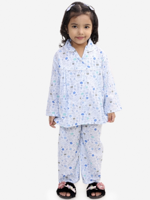 

KID1 Girls Blue Printed Night Suit