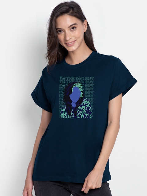 

Bewakoof Women Navy Blue Printed Round Neck Bad Billie Boyfriend T-shirt