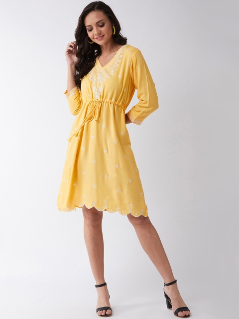 

InWeave Women Yellow Printed A-Line Dress