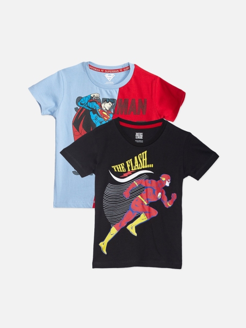 

Kids Ville Boys Pack Of 2 Superman And Flash Printed Round Neck T-shirt, Black
