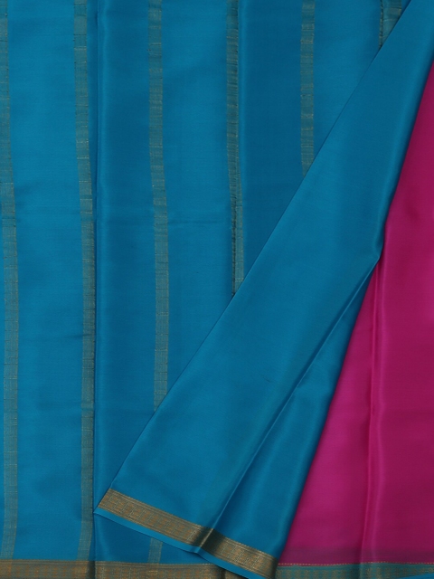 

Pothys Pink & Turquoise Blue Pure Silk Solid Mysore Silk Saree