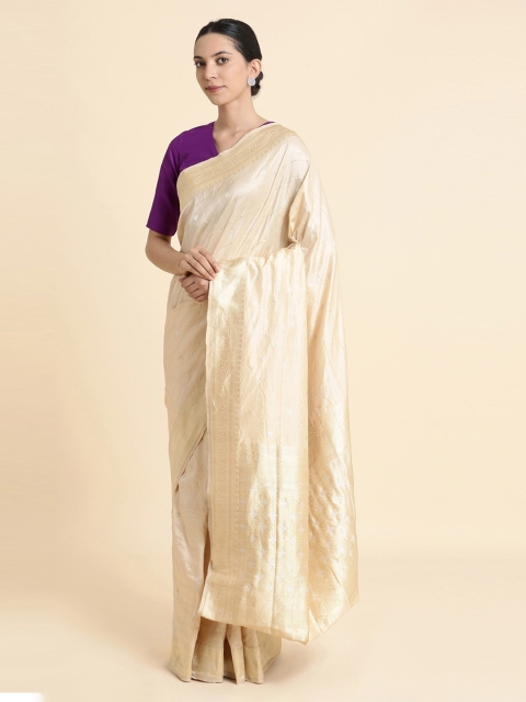 

Taneira Cream-Coloured Handwoven Pure Silk Banarasi Saree
