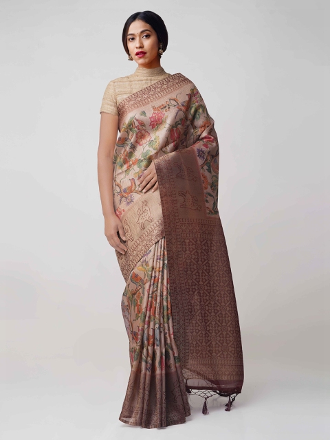 

Unnati Silks Pink & Brown Silk Cotton Woven Design Banarasi Saree